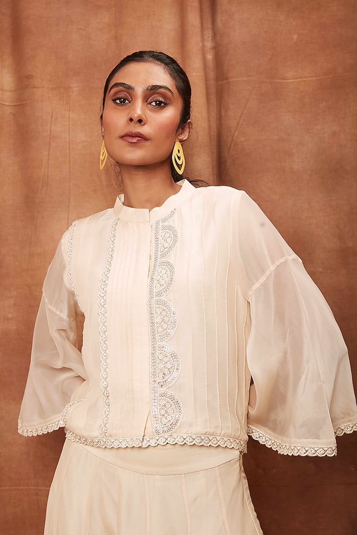 Cream Silk Organza Pant Set by Jajobaa at Pernia's Pop Up Shop