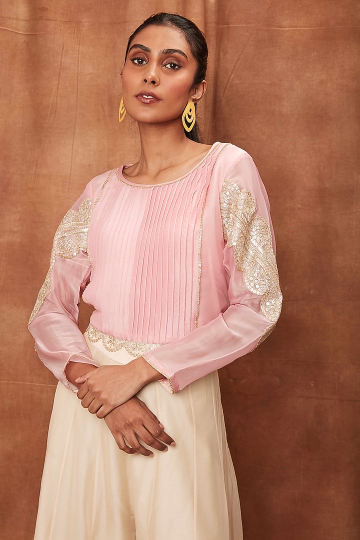 Cream Pant Set in Silk Organza by Jajobaa at Pernia's Pop Up Shop