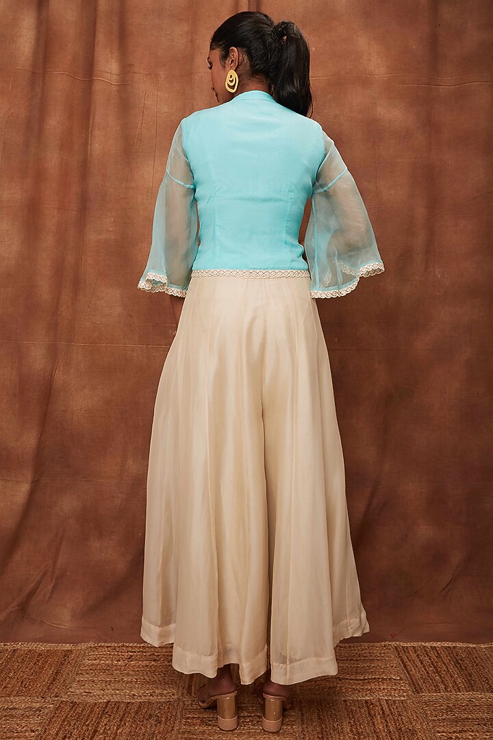 Cream Silk Organza Flared Pant Set by Jajobaa at Pernia's Pop Up Shop