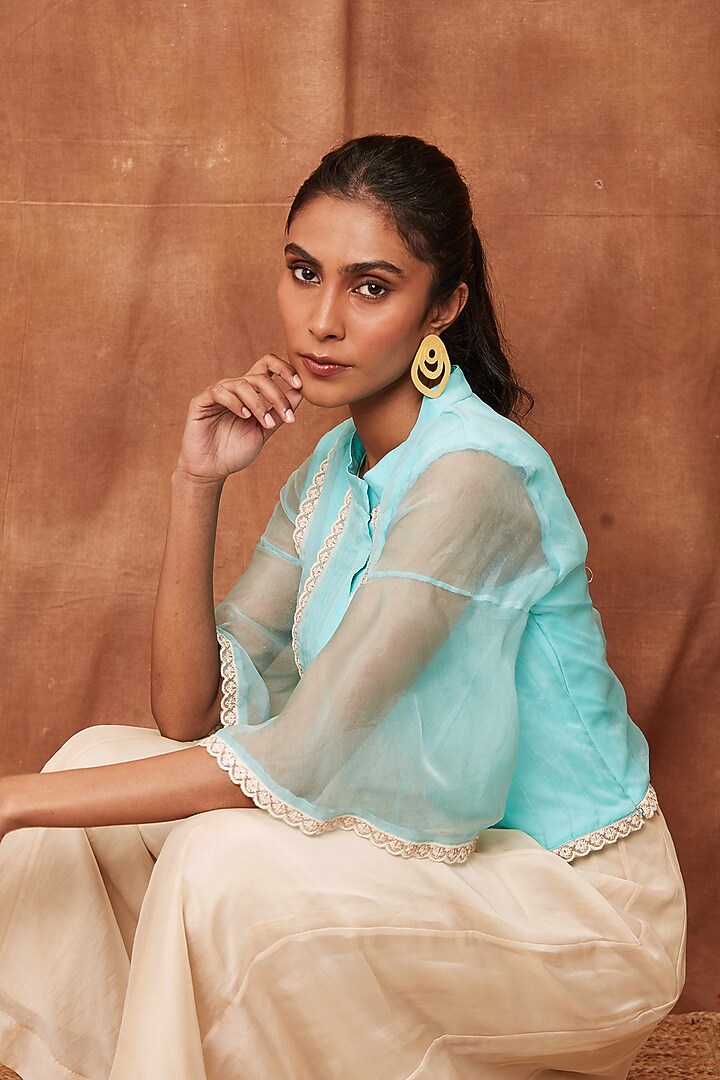 Cream Silk Organza Flared Pant Set by Jajobaa at Pernia's Pop Up Shop