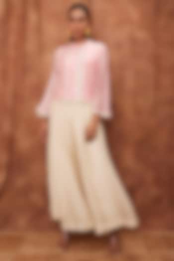 Cream Silk Organza Pant Set by Jajobaa at Pernia's Pop Up Shop