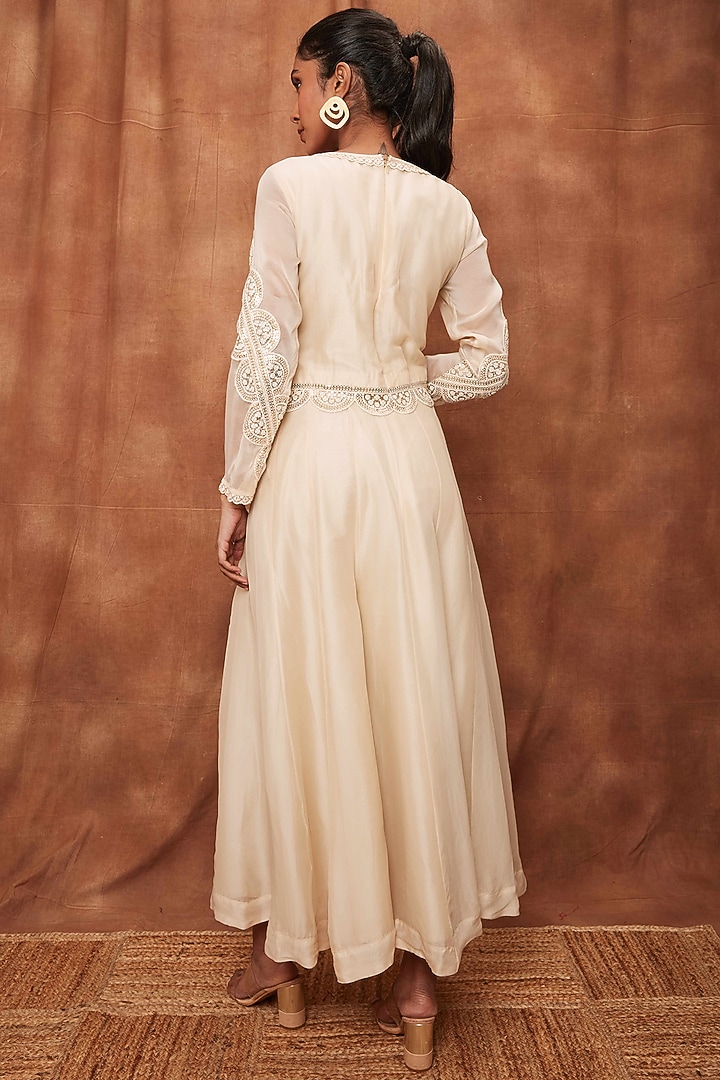 Cream Pant Set in Silk Organza by Jajobaa at Pernia's Pop Up Shop