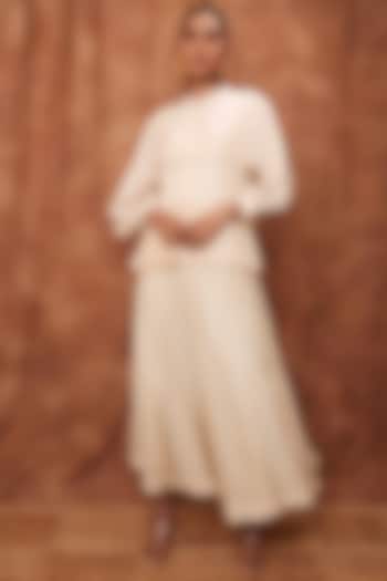 Cream Silk Organza Flared Pant Set by Jajobaa at Pernia's Pop Up Shop