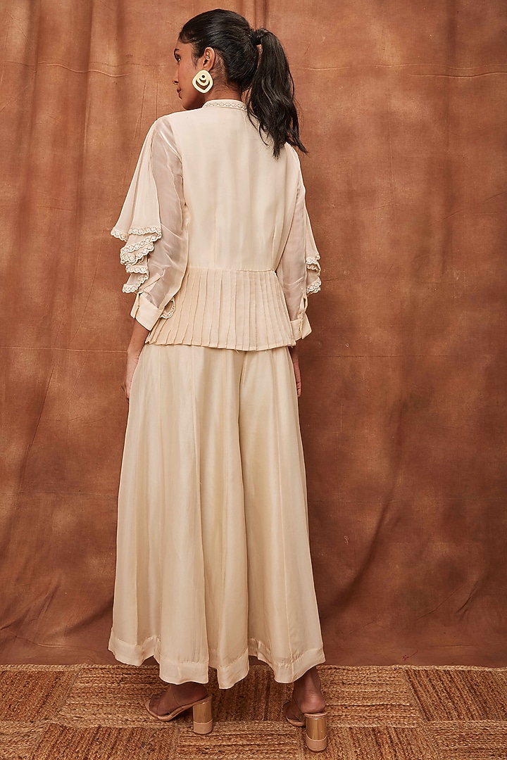 Cream Silk Organza Flared Pant Set by Jajobaa at Pernia's Pop Up Shop