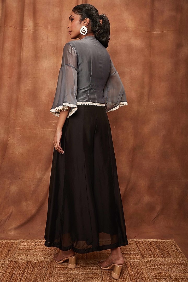 Black Silk Organza Pant Set by Jajobaa at Pernia's Pop Up Shop