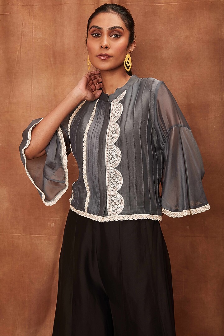 Black Silk Organza Pant Set by Jajobaa at Pernia's Pop Up Shop