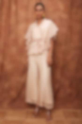 Powder Cream Silk Organza Pant Set by Jajobaa at Pernia's Pop Up Shop