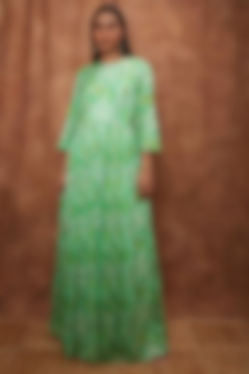 Green Georgette Printed Vacation Dress by Jajobaa at Pernia's Pop Up Shop