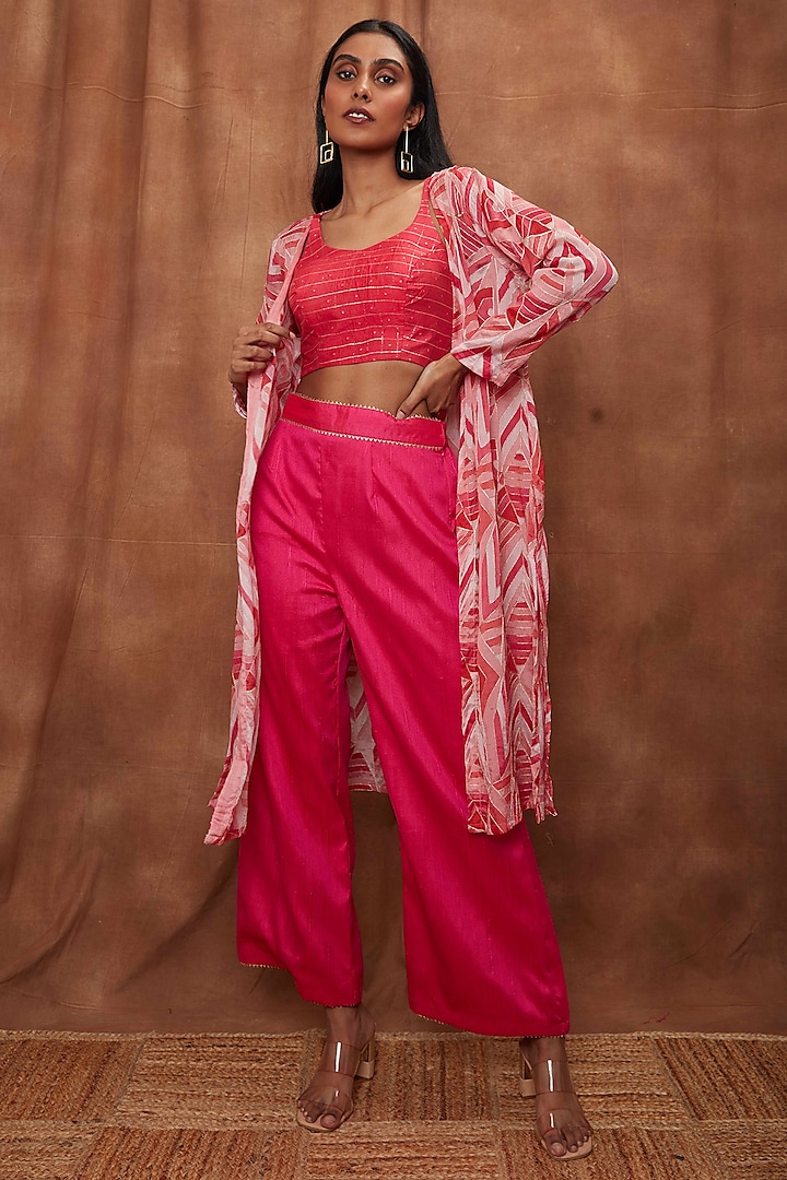 Rani Pink Georgette Jacket Set by Jajobaa
