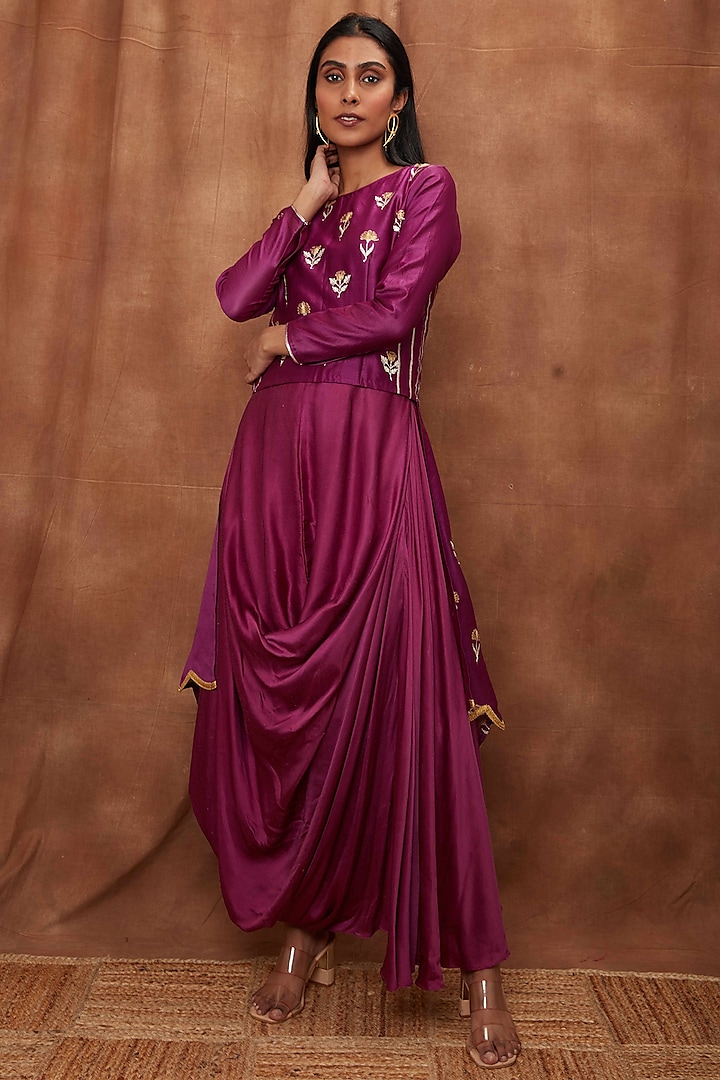Purple Maheshwari Silk Dress by Jajobaa