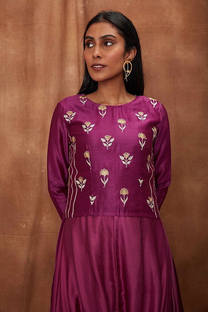 Purple Maheshwari Silk Vacation Dress by Jajobaa at Pernia's Pop Up Shop