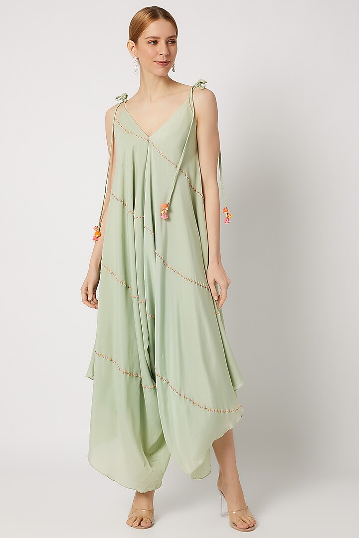 Mint Green Embroidered Dhoti Jumpsuit by Julie by Julie Shah