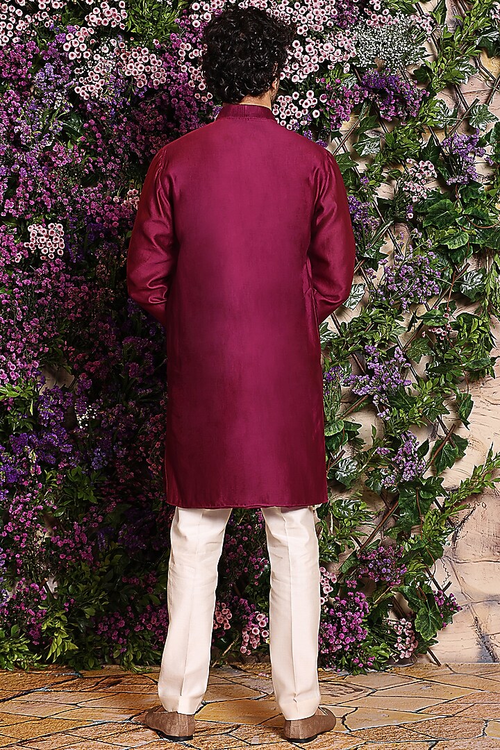 Wine Sequins Embroidered Short Kurta Set by Julie by Julie Shah Men at Pernia's Pop Up Shop