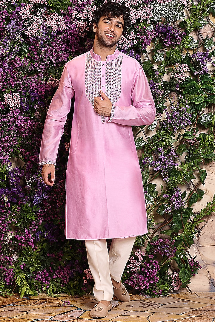 Lavender Sequins Embroidered Kurta Set by Julie by Julie Shah Men at Pernia's Pop Up Shop