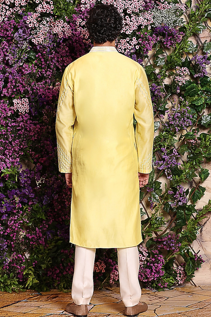Light Yellow Embroidered Kurta Set by Julie by Julie Shah Men at Pernia's Pop Up Shop