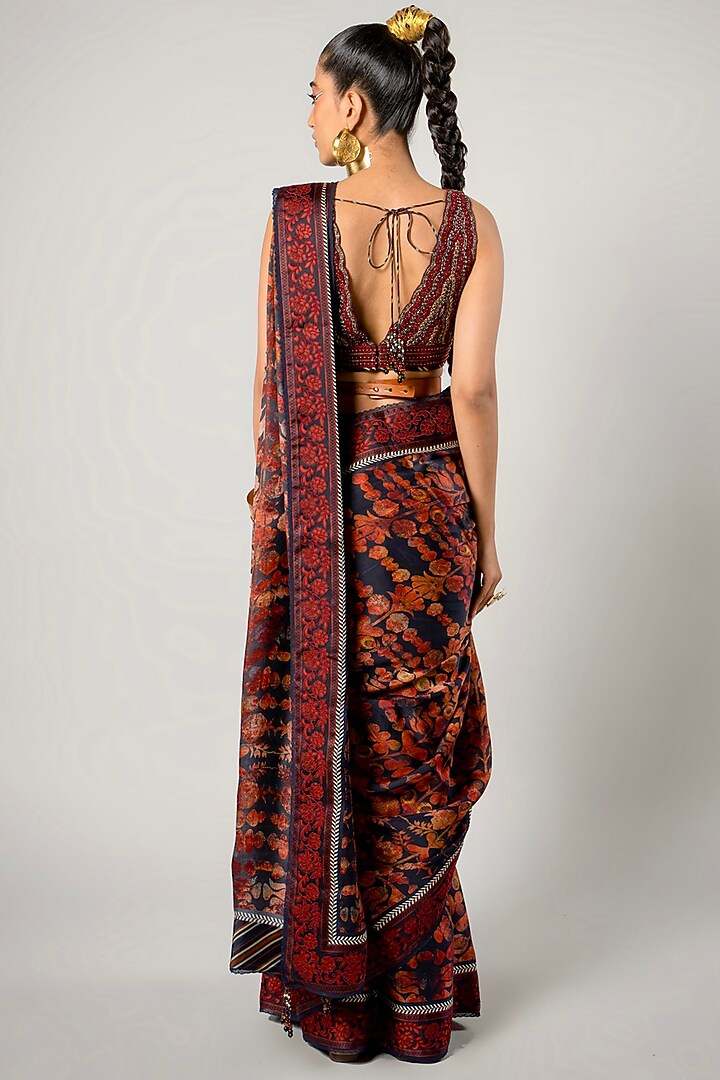 Black Tencel Luxed Printed Saree Set by JJV.Kapurthala By JJ Valaya at Pernia's Pop Up Shop