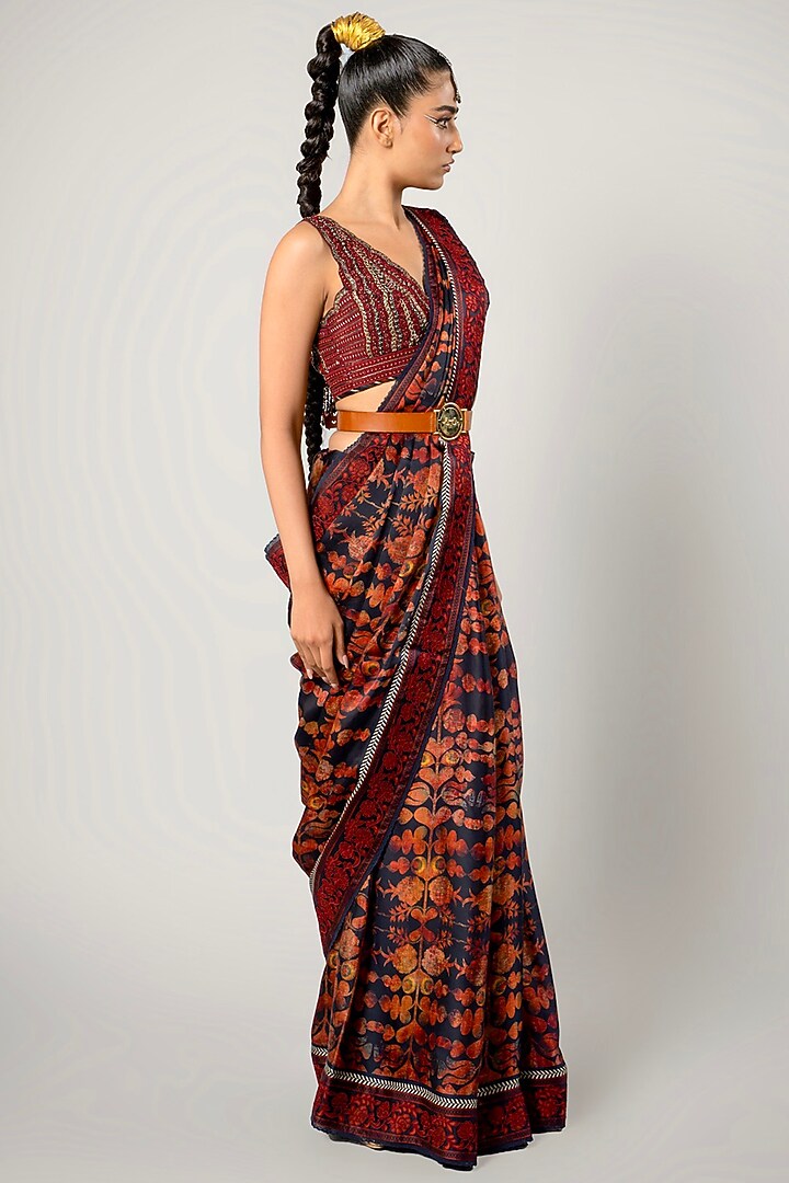 Black Tencel Luxed Printed Saree Set by JJV.Kapurthala By JJ Valaya at Pernia's Pop Up Shop