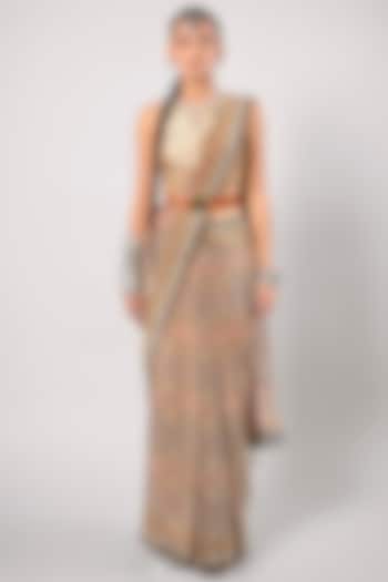 Beige Tencel Luxe Printed Saree Set by JJV.Kapurthala By JJ Valaya