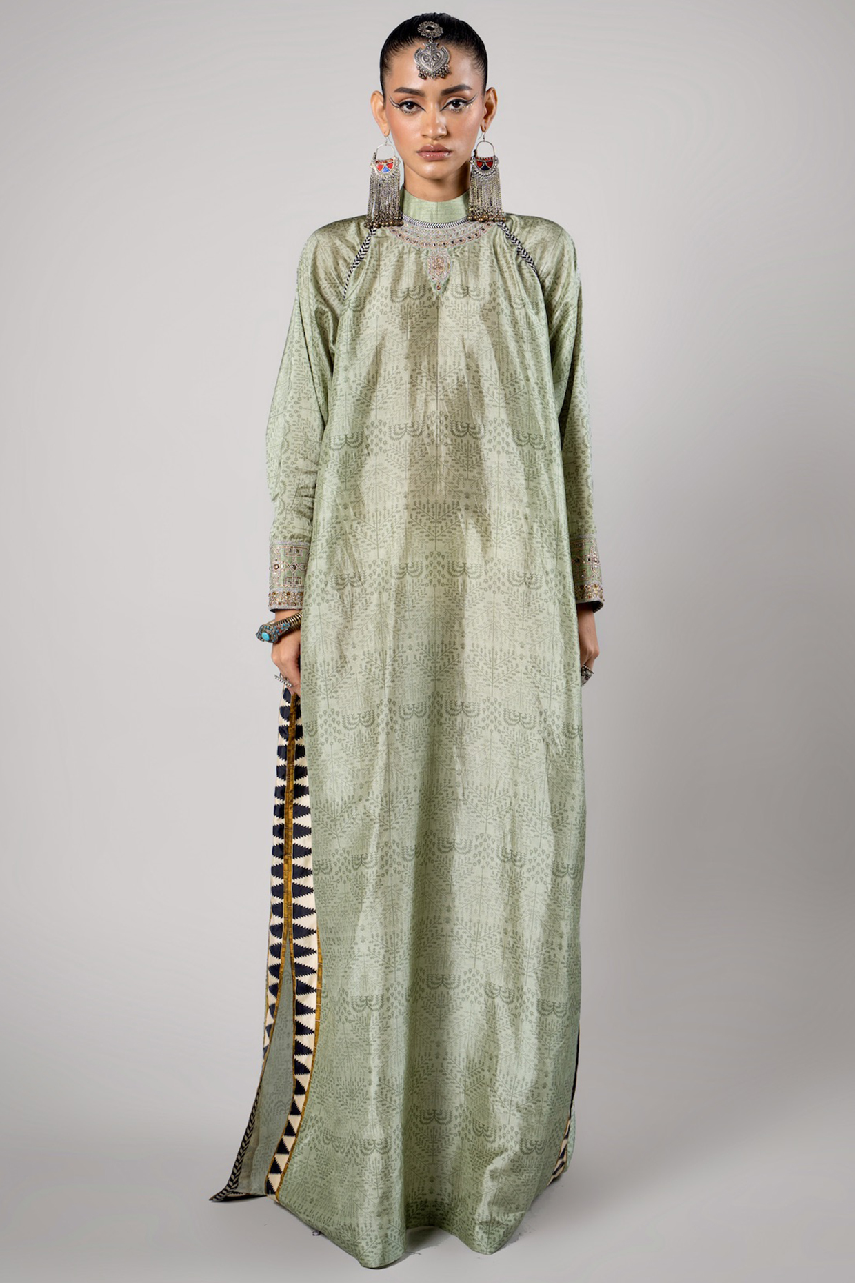 Medium Green Tencel Luxe Printed Kaftan by JJV.Kapurthala By JJ Valaya at Pernia's Pop Up Shop