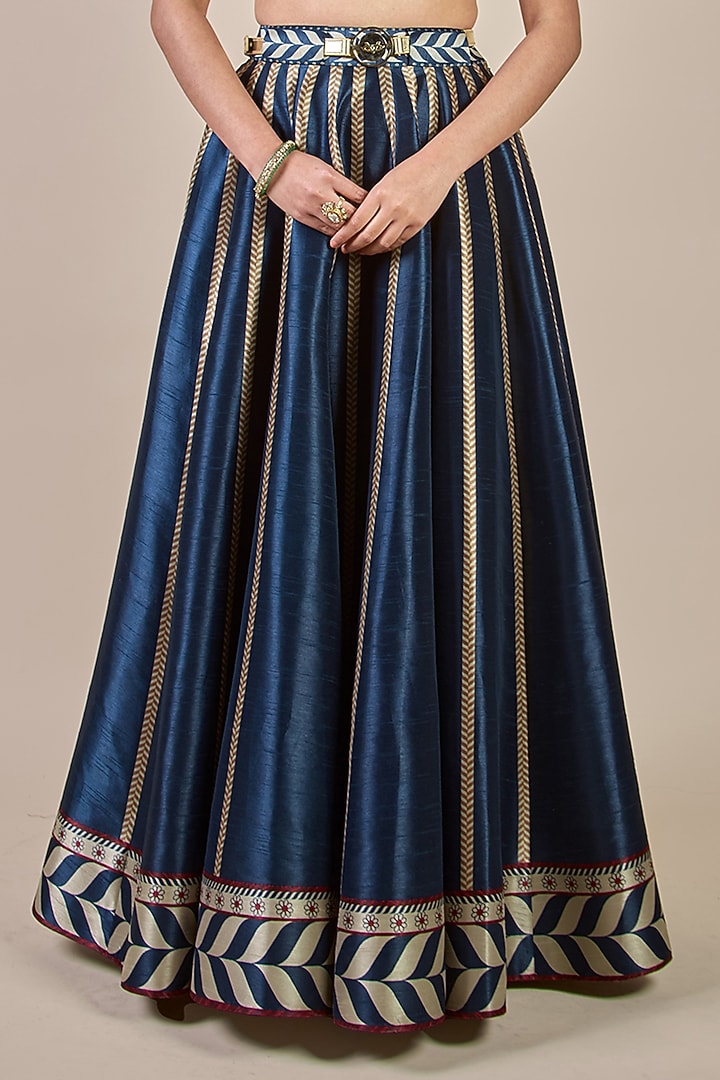 Midnight Blue Synthetic Silk Chevron Printed Flared Kalidar Skirt Set by JJV.Kapurthala By JJ Valaya Men at Pernia's Pop Up Shop