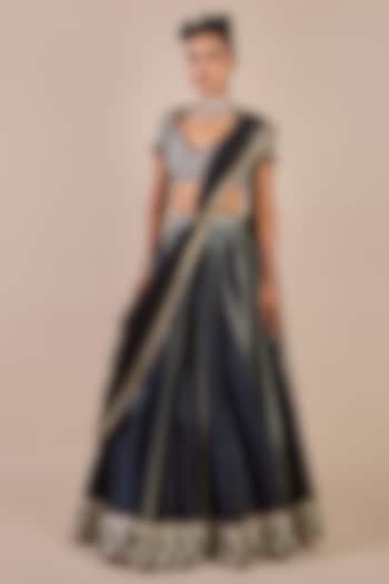 Cool Black Synthetic Silk Chevron Printed Flared Kalidar Skirt Set by JJV.Kapurthala By JJ Valaya Men at Pernia's Pop Up Shop