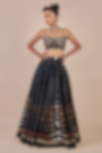 Black Synthetic Silk Zebra Printed Flared Skirt Set by JJV.Kapurthala By JJ Valaya at Pernia's Pop Up Shop