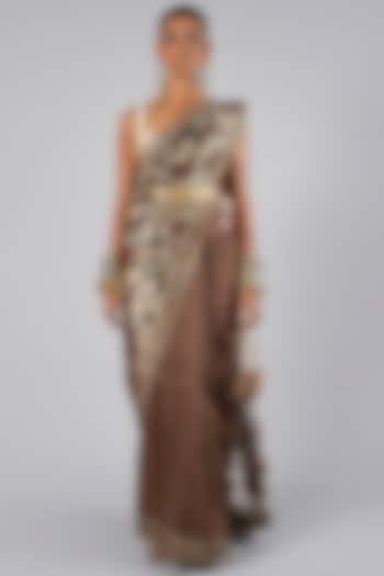 Multi-Colored Tencel Luxe Printed & Embroidered Wedding Saree Set by JJV.Kapurthala By JJ Valaya at Pernia's Pop Up Shop