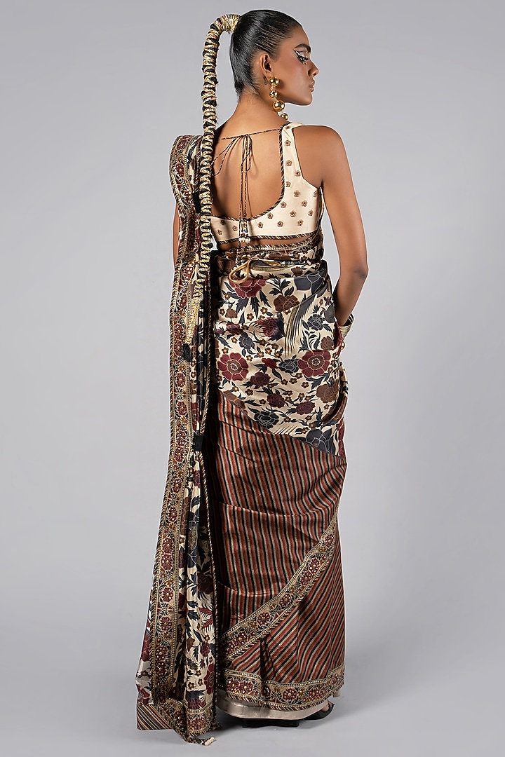 Multi-Colored Tencel Luxe Printed & Embroidered Wedding Saree Set by JJV.Kapurthala By JJ Valaya at Pernia's Pop Up Shop