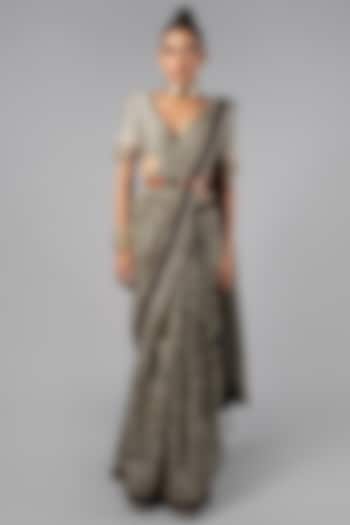 Multi-Colored Tencel Luxe Printed Wedding Saree Set by JJV.Kapurthala By JJ Valaya at Pernia's Pop Up Shop