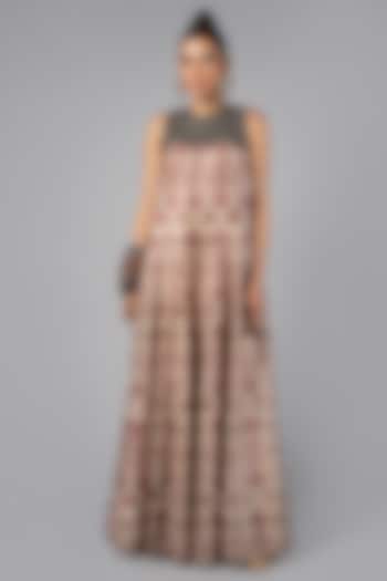 Beige Tencel Luxe Printed & Embroidered Maxi Dress by JJV.Kapurthala By JJ Valaya