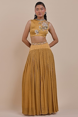 Mustard Viscose Skirt Set by JJV.Kapurthala By JJ Valaya