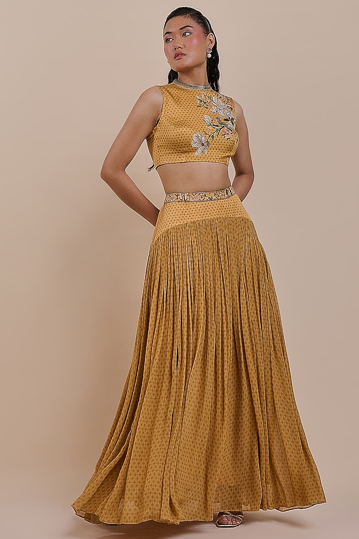 Mustard Viscose Skirt Set by JJV.Kapurthala By JJ Valaya at Pernia's Pop Up Shop