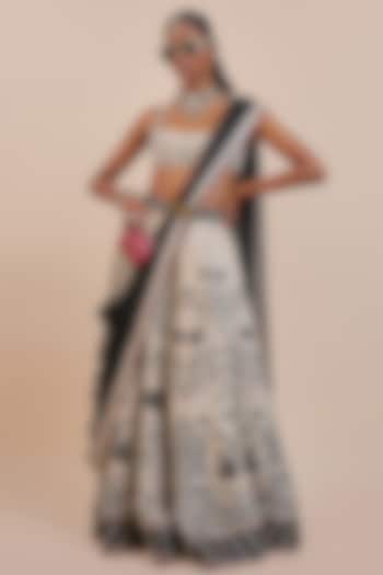 Cream-Ivory Cotton Satin Linen Printed & Embellished Skirt Set by JJV.Kapurthala By JJ Valaya at Pernia's Pop Up Shop