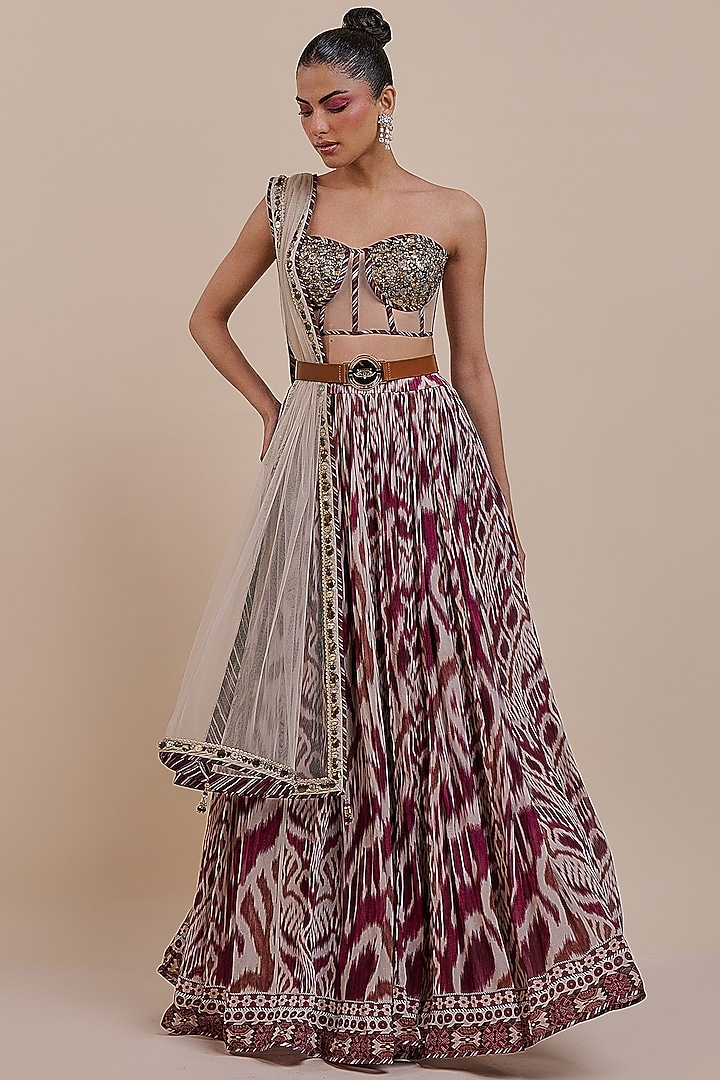 Plum Red Viscose Georgette Embroidered Skirt Set by JJV.Kapurthala By JJ Valaya at Pernia's Pop Up Shop