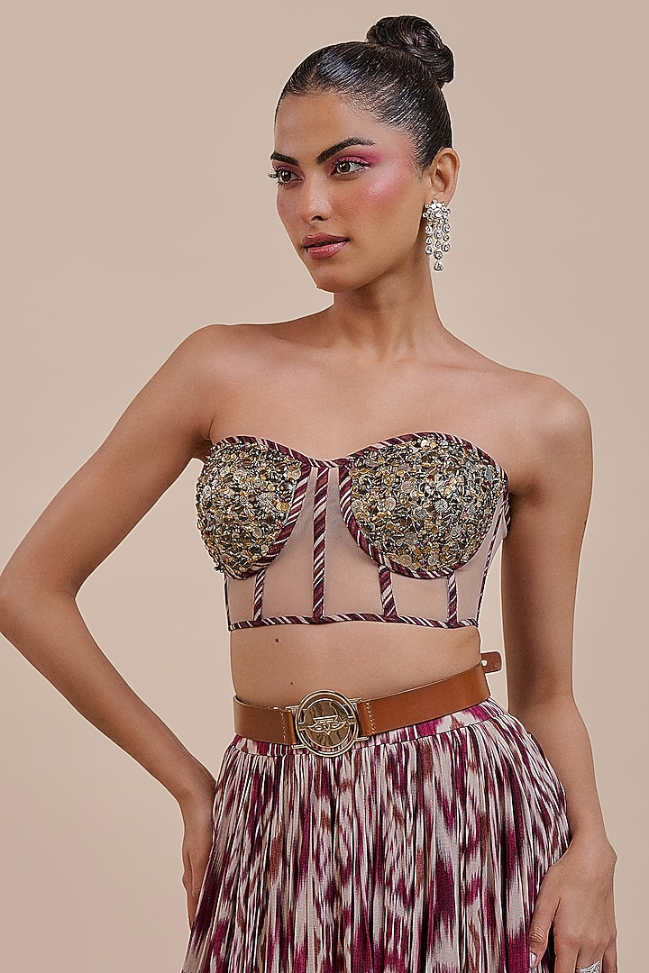 Plum Red Viscose Georgette Embroidered Skirt Set by JJV.Kapurthala By JJ Valaya at Pernia's Pop Up Shop
