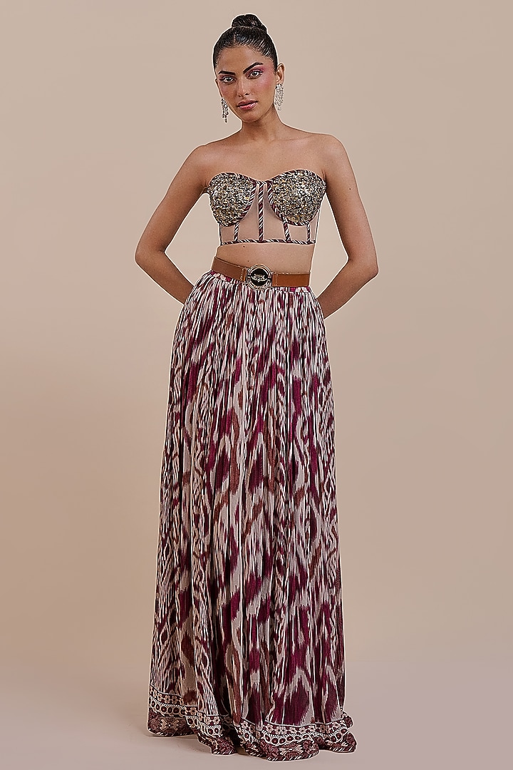 Plum Red Viscose Georgette Embroidered Skirt Set by JJV.Kapurthala By JJ Valaya at Pernia's Pop Up Shop