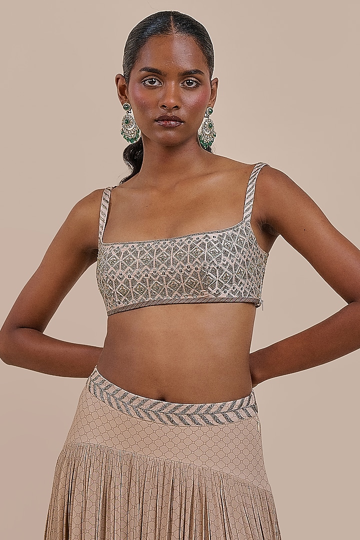 Blush Ivory Cupro Viscose Skirt Set by JJV.Kapurthala By JJ Valaya at Pernia's Pop Up Shop
