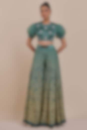 Teal Blue Ombre Cupro Viscose Ombre Wedding Sharara Set by JJV.Kapurthala By JJ Valaya at Pernia's Pop Up Shop