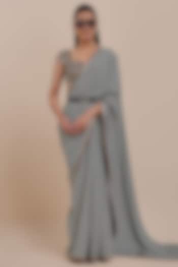 Black & Ivory Silk Reception Saree Set by JJV.Kapurthala By JJ Valaya at Pernia's Pop Up Shop