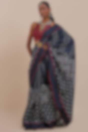 Midnight Blue & Burgundy Silk Reception Saree Set by JJV.Kapurthala By JJ Valaya at Pernia's Pop Up Shop