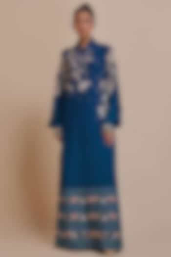 Midnight Blue Cupro Viscose Zari Embroidered Kaftan by JJV.Kapurthala By JJ Valaya at Pernia's Pop Up Shop