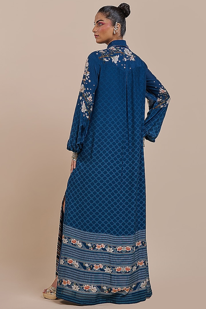 Midnight Blue Cupro Viscose Zari Embroidered Kaftan by JJV.Kapurthala By JJ Valaya at Pernia's Pop Up Shop