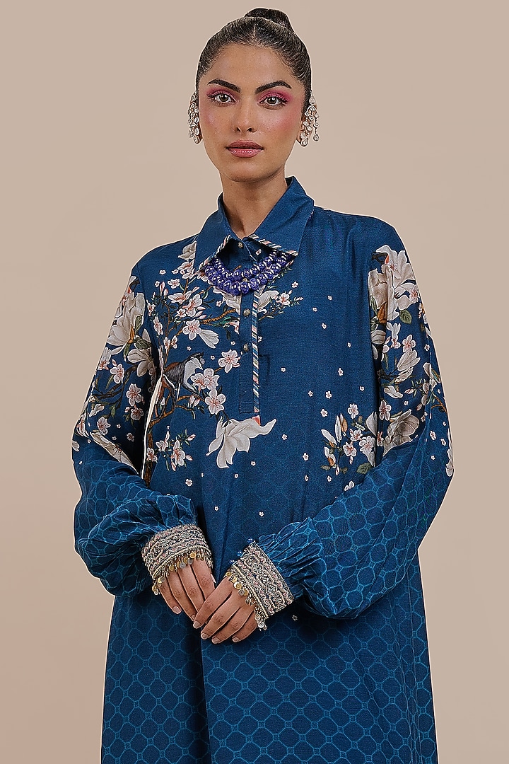 Midnight Blue Cupro Viscose Zari Embroidered Kaftan by JJV.Kapurthala By JJ Valaya at Pernia's Pop Up Shop
