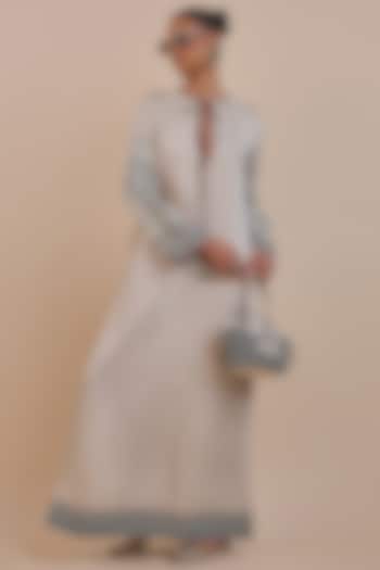 Cream-Ivory Cotton Satin Linen Printed Kaftan by JJV.Kapurthala By JJ Valaya at Pernia's Pop Up Shop