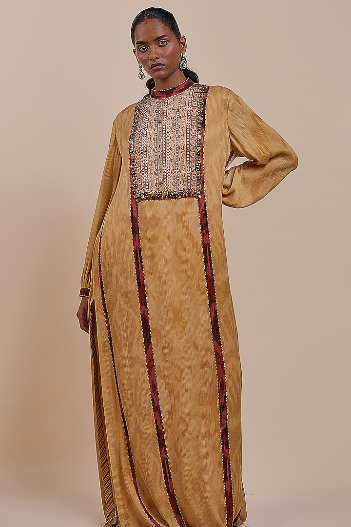 Ochre Yellow Viscose Embroidered Kaftan by JJV.Kapurthala By JJ Valaya at Pernia's Pop Up Shop