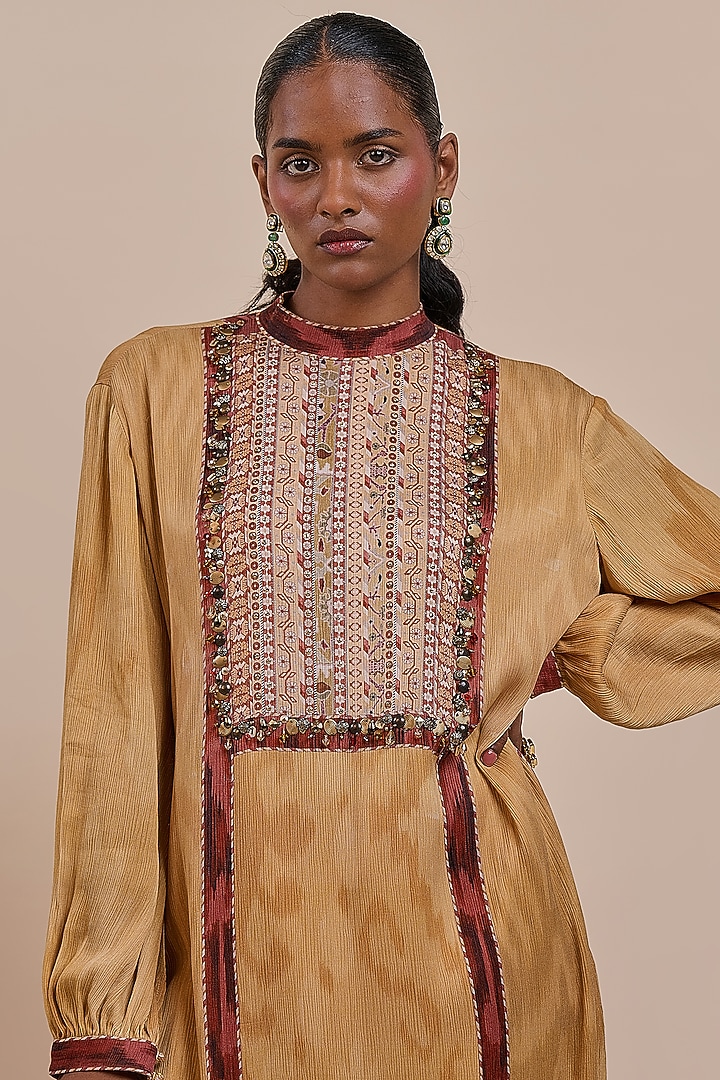 Ochre Yellow Viscose Embroidered Kaftan by JJV.Kapurthala By JJ Valaya at Pernia's Pop Up Shop