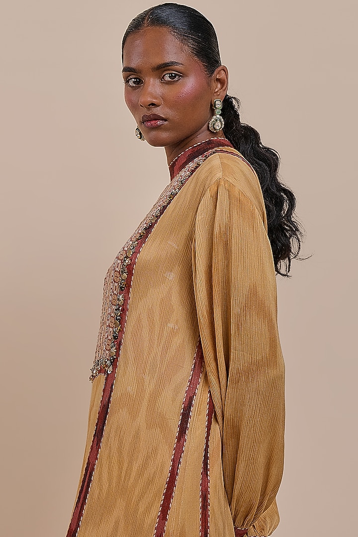 Ochre Yellow Viscose Embroidered Kaftan by JJV.Kapurthala By JJ Valaya at Pernia's Pop Up Shop