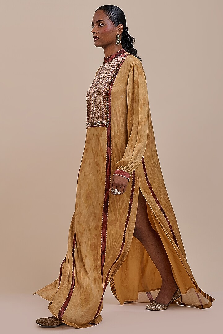 Ochre Yellow Viscose Embroidered Kaftan by JJV.Kapurthala By JJ Valaya at Pernia's Pop Up Shop