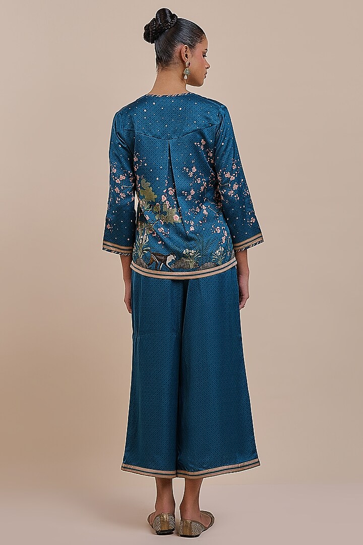 Midnight Blue Cotton Satin Linen Printed Co-Ord Set by JJV.Kapurthala By JJ Valaya at Pernia's Pop Up Shop