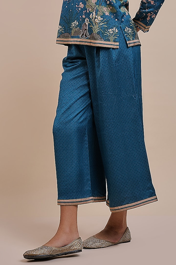 Midnight Blue Cotton Satin Linen Printed Co-Ord Set by JJV.Kapurthala By JJ Valaya at Pernia's Pop Up Shop